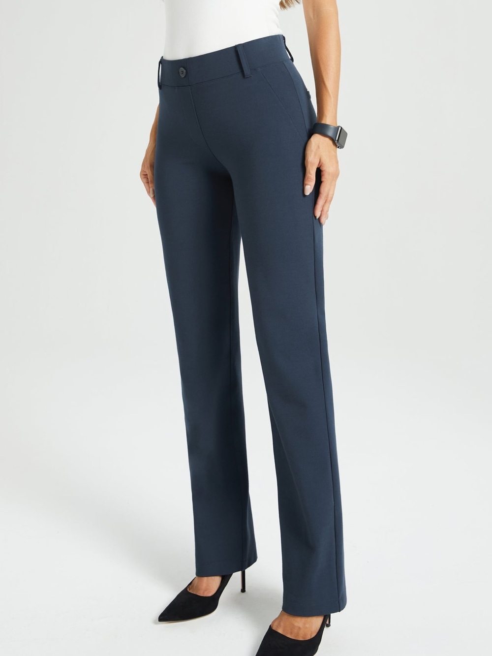 Betabrand Women’s Navy Straight Cut Dress Pant Yoga Pants Size M